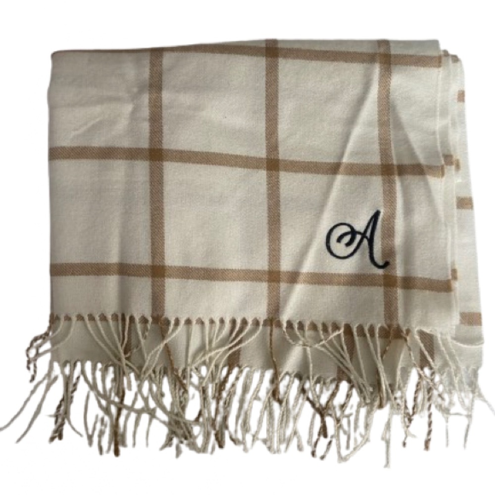 Mark & Graham Cream and Tan Plaid Throw Blanket